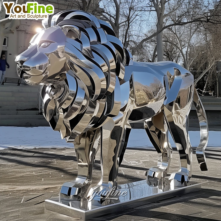 “YOUFINE Geometric Stainless Steel Lion – Modern Outdoor Sculpture”