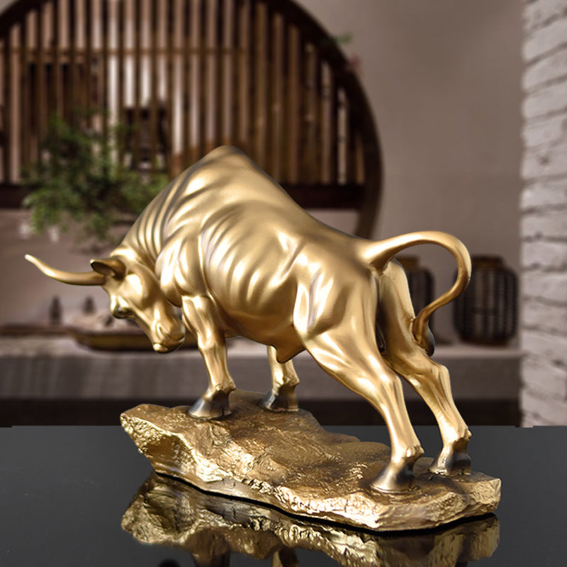 “Luxury Gold Bull Resin Figurine – Modern Feng Shui Home Decor”