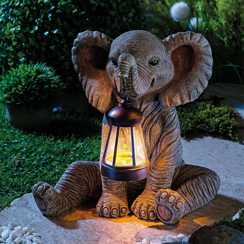 “Solar LED Resin Elephant Lantern – Outdoor Garden Decor”