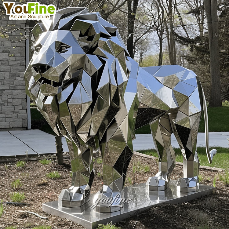 “YOUFINE Geometric Stainless Steel Lion – Modern Outdoor Sculpture”