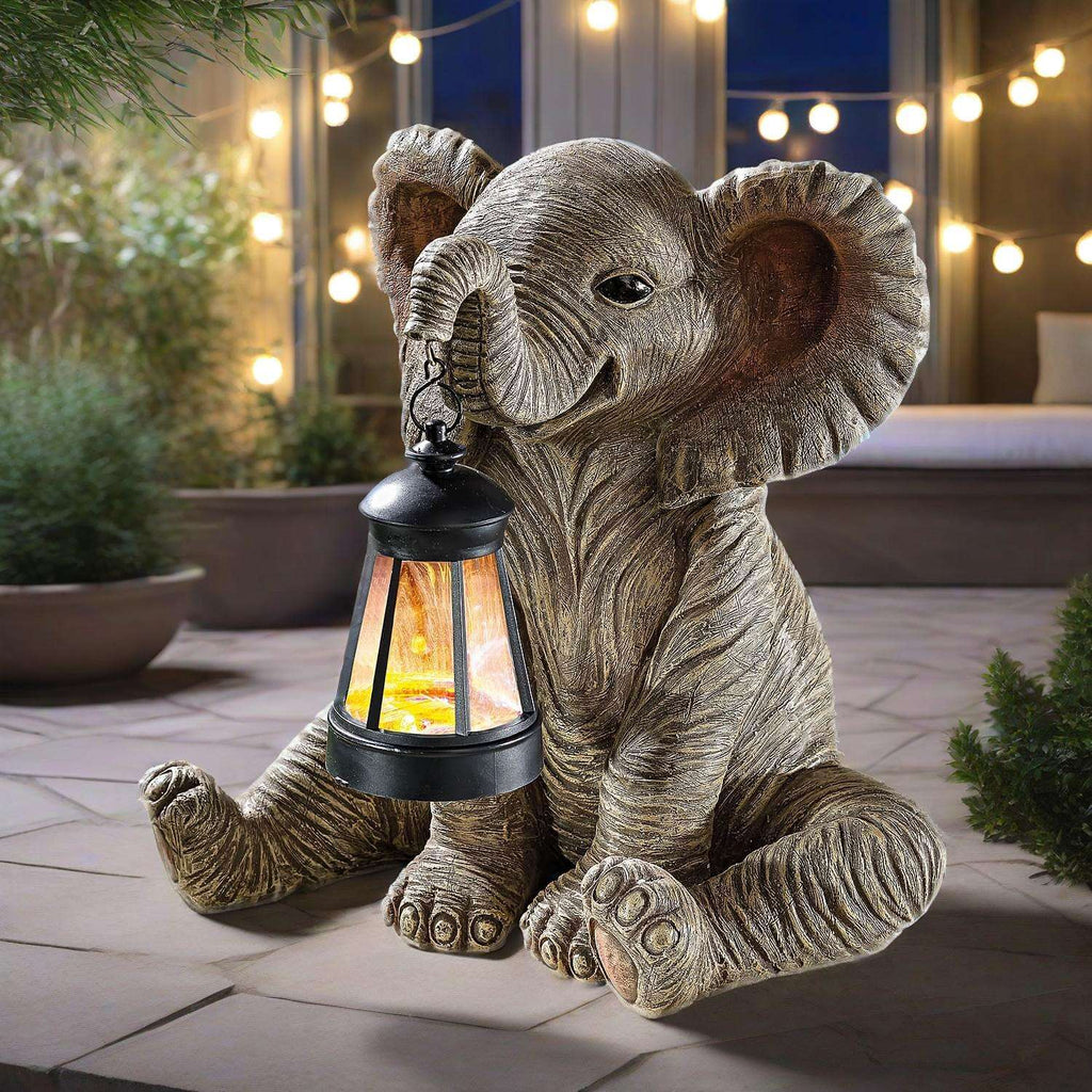 “Solar LED Resin Elephant Lantern – Outdoor Garden Decor”