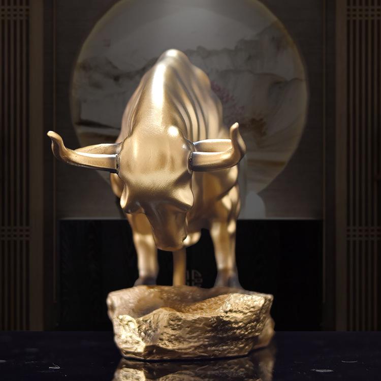 “Luxury Gold Bull Resin Figurine – Modern Feng Shui Home Decor”
