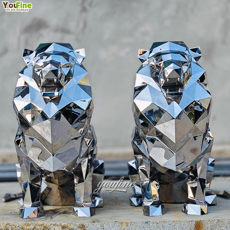 “YOUFINE Geometric Stainless Steel Lion – Modern Outdoor Sculpture”