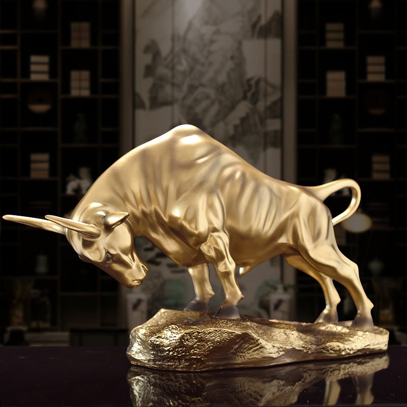 “Luxury Gold Bull Resin Figurine – Modern Feng Shui Home Decor”